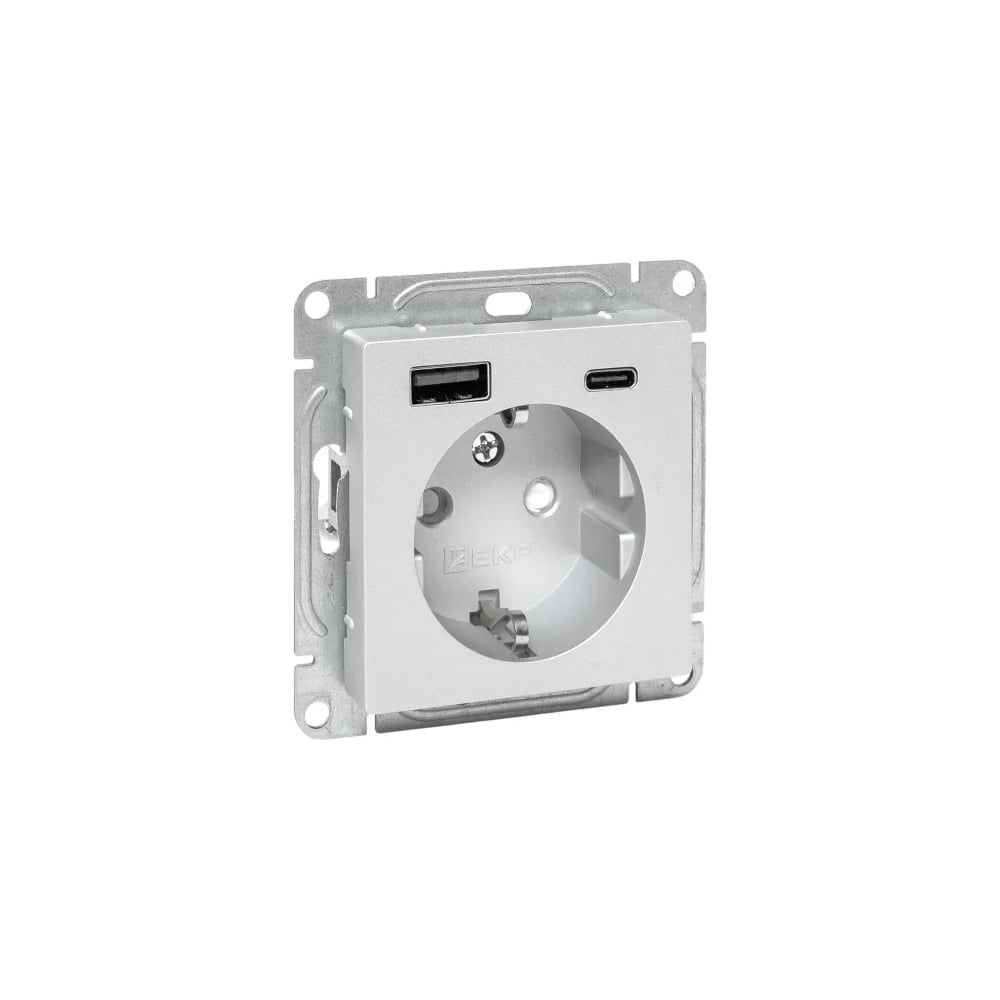 Изображение товара Механизм розетки EKF с USB-A и USB-C 2 шт, алюминий серый IP20