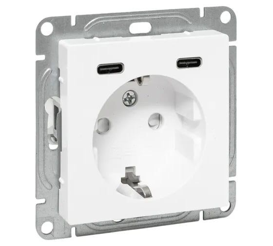 Изображение товара Механизм розетки EKF с USB-C - 2шт, 16А, с заземлением, со шторками, белый Эпика UP1-SOW-111-2USBC