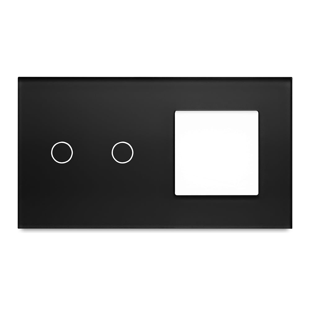 Изображение товара Рамка Vell для сенсорного выключателя черная 2 поста стекло модуль