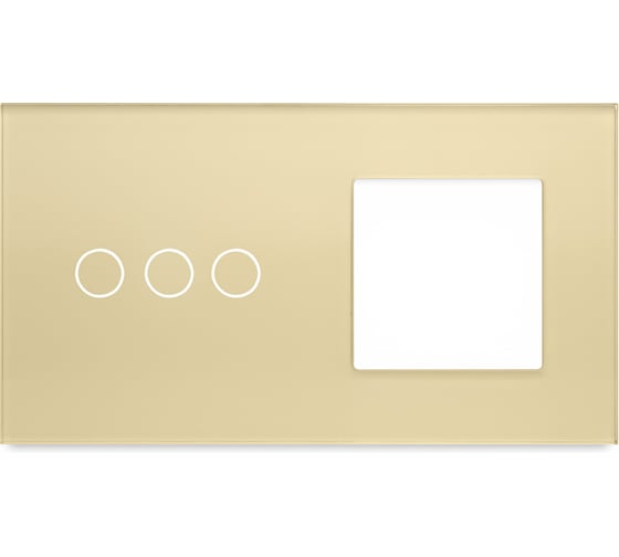 Изображение товара Рамка для сенсорного выключателя с гнездом, золотая, 2 поста, 3 кнопки + 1 гнездо, стекло, модуль Vell 1379105