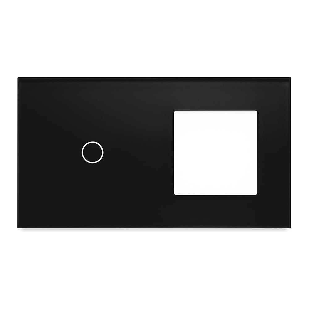 Изображение товара Рамка Vell для сенсорного выключателя с гнездом черный 2 поста стекло