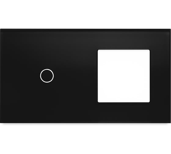 Изображение товара Рамка для сенсорного выключателя с гнездом, черная, 2 поста, 1 кнопка + 1 гнездо, стекло, модуль Vell 1379095