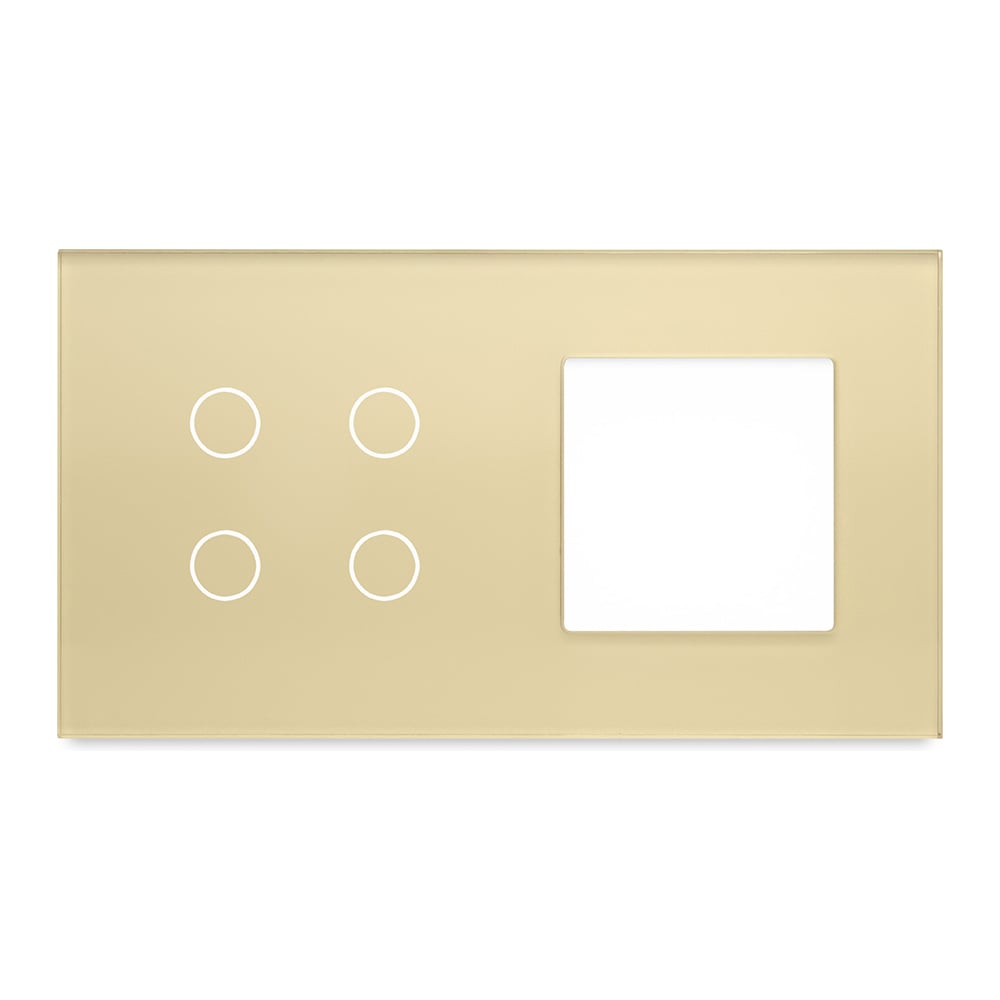 Изображение товара Рамка Vell для сенсорного выключателя с гнездом, золотой, 2 поста, стекло модуль