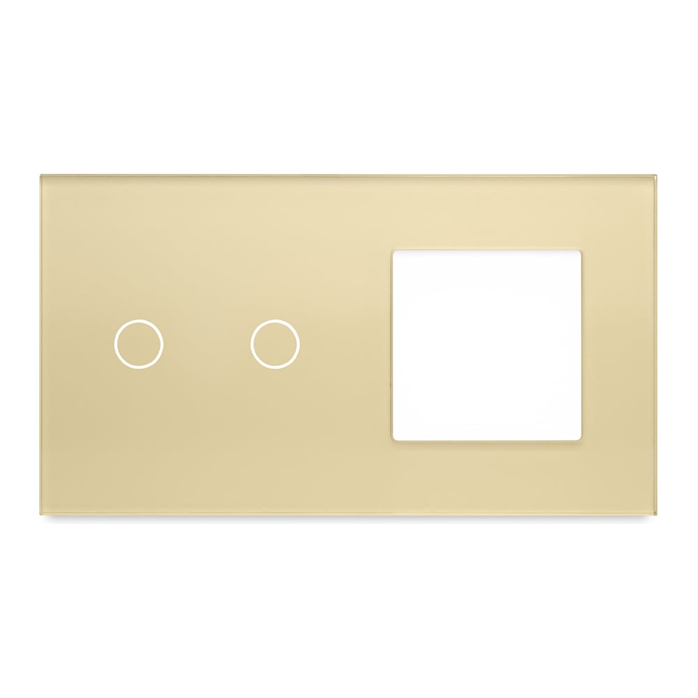 Изображение товара Рамка Vell для сенсорного выключателя с гнездом, золотая, 2 поста, стекло, модуль