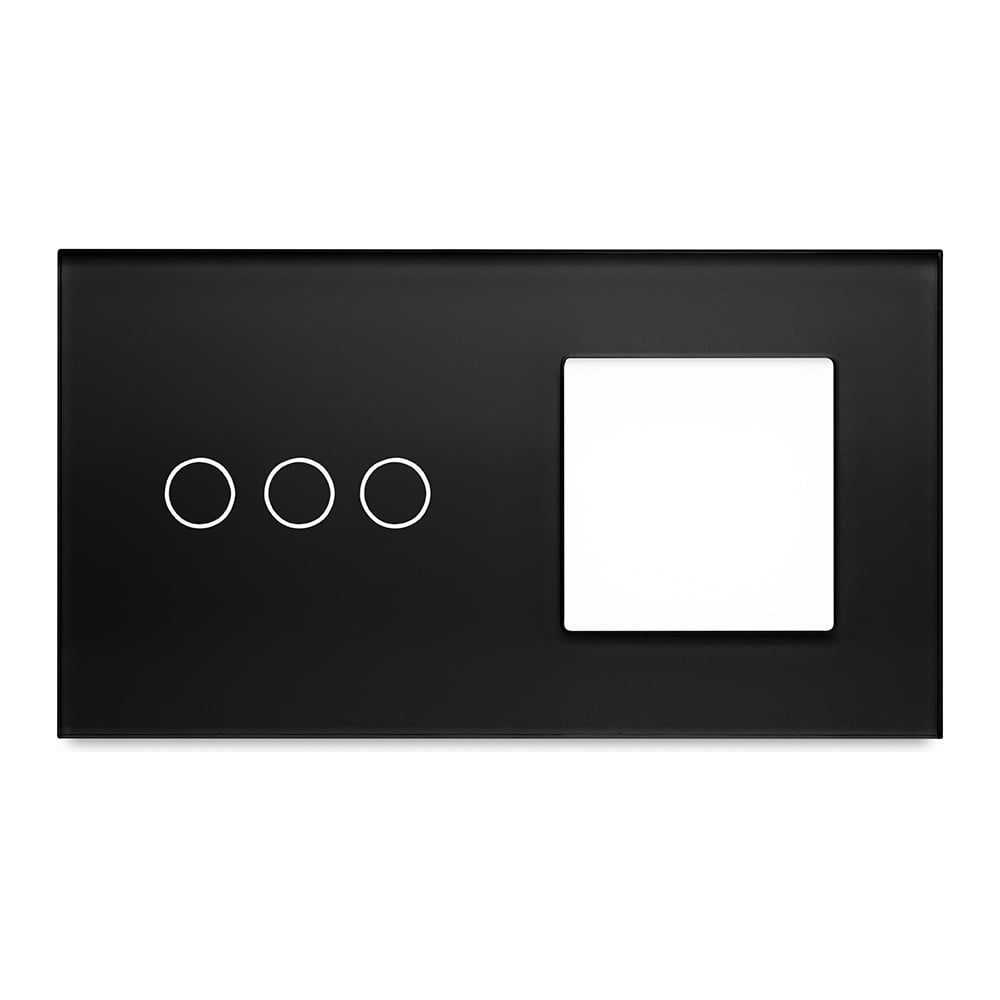Изображение товара Рамка Vell для сенсорного выключателя с гнездом черный 2 поста 3 кнопки и 1 гнездо