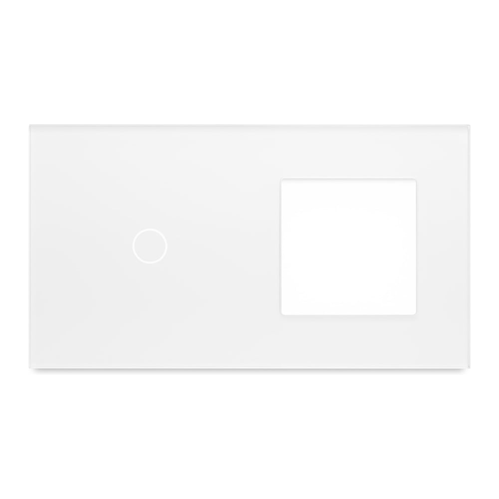 Изображение товара Рамка Vell белая 2 поста 1 кнопка и 1 гнездо стекло WH2P-1G-GL