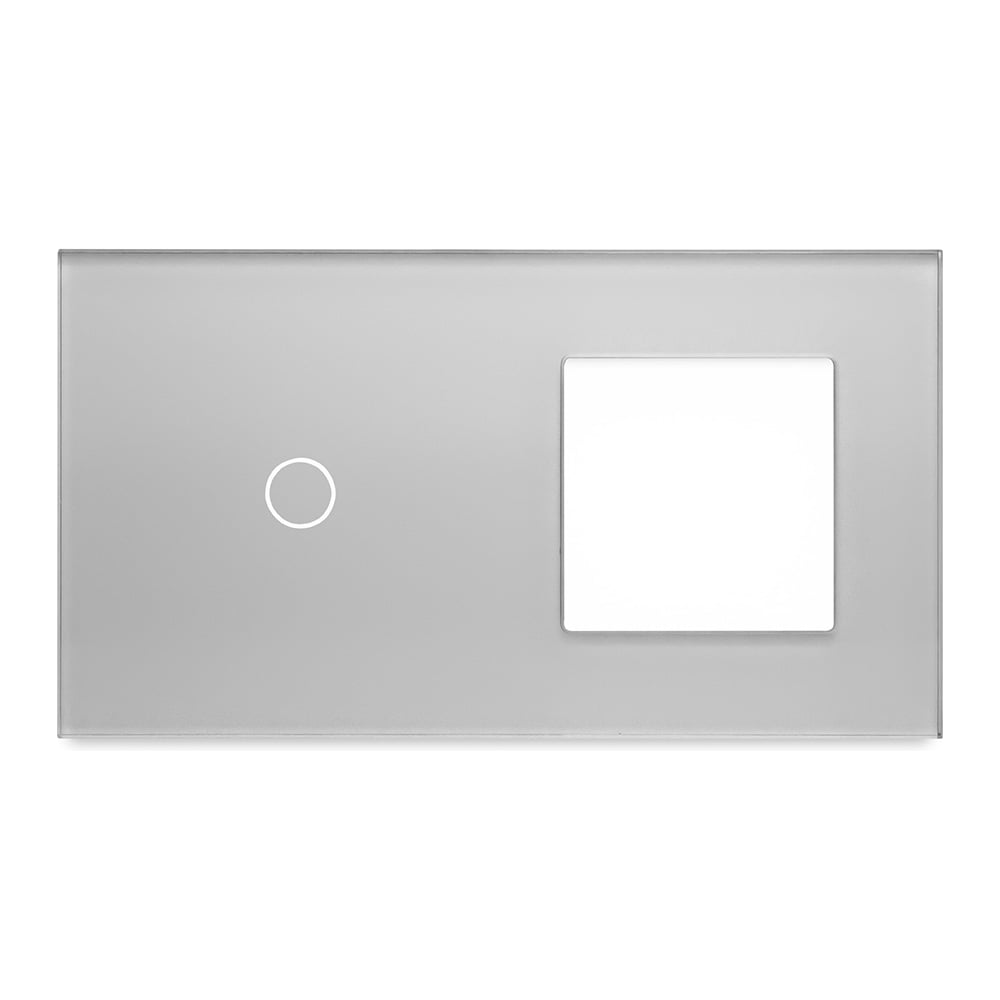 Изображение товара Рамка Vell для сенсорного выключателя с гнездом 2 поста стекло серый модуль