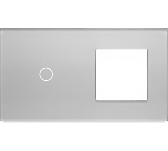 Изображение товара Рамка для сенсорного выключателя с гнездом, серая, 2 поста, 1 кнопка + 1 гнездо, стекло, модуль Vell 1379096