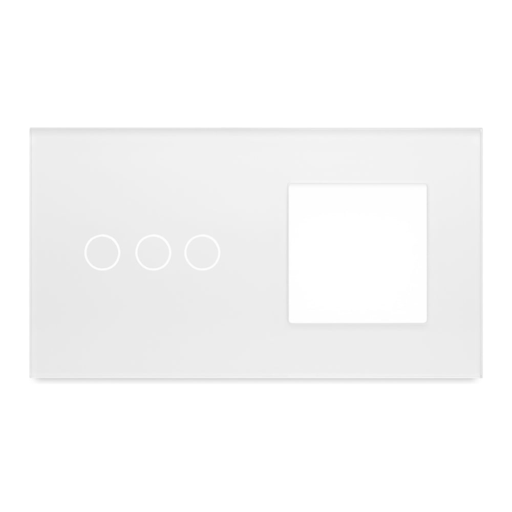 Изображение товара Рамка для сенсорного выключателя с гнездом белая 2 поста 3 кнопки 1 гнездо Vell 1379102