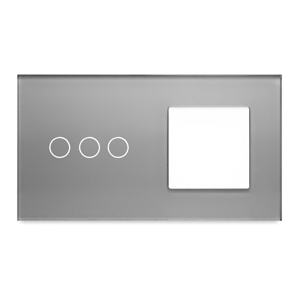 Изображение товара Рамка Vell серый для сенсорного выключателя 2 поста 3 кнопки + 1 гнездо стекло