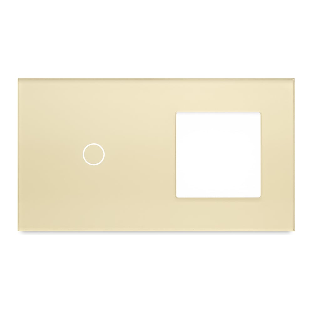 Изображение товара Рамка Vell для сенсорного выключателя с гнездом золотая 2 поста 1 кнопка модуль стекло