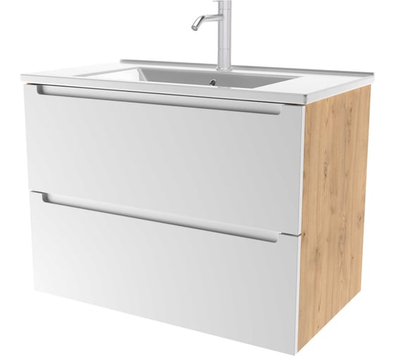 Изображение товара Тумба с раковиной ЗОВ Дион 80, Белый мат-Дуб D80BD+NS2001-80