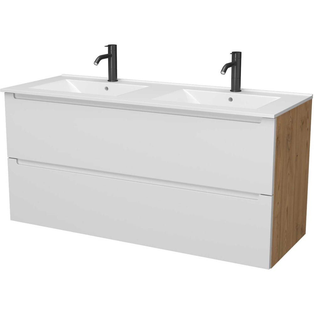 Изображение товара Тумба с раковиной для ванной ЗОВ Дион 120, Белый мат-Дуб D120BD+NS2001-120