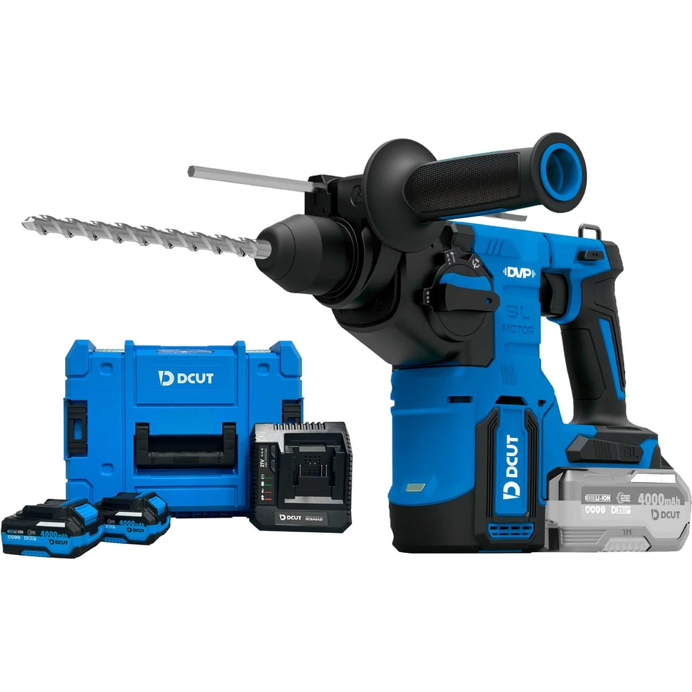 Изображение товара Перфоратор DCUT набор SDS plus, бесщёточный, 21В, 3р,2акк 4Ah DABA0421, +з/у DCBA0421, кейс DBOX-T1F-R0221 DCRJ0221-BOXSet-SP2