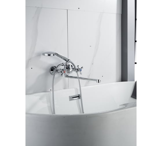 Изображение товара Смеситель для ванны ALOUTE хром, двухручковый кранбукса 90 градусов, излив 35 см. A6283