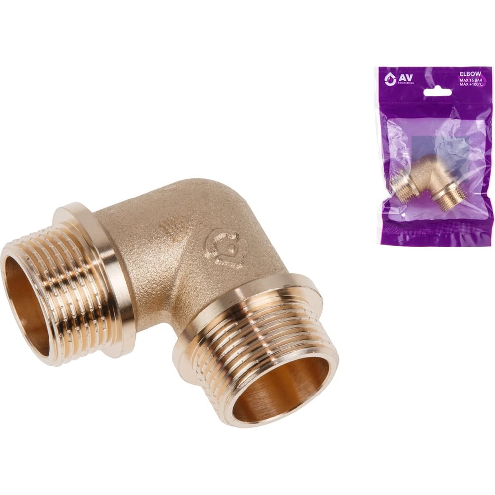 Изображение товара Угольник латунный AV Engineering 3/4 с наружной резьбой и ограничителем