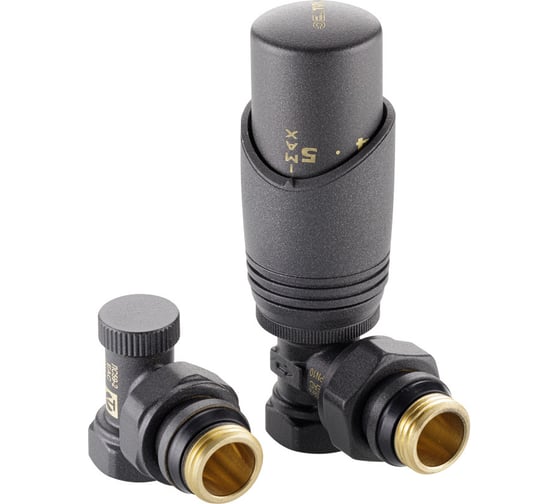 Изображение товара Комплект терморегулирующего оборудования для радиатора угловой Valtec (серый) DN15, 1/2 VT.045.GR.04