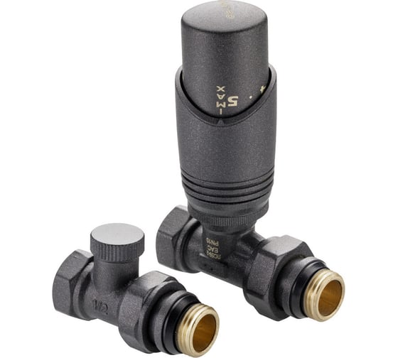 Изображение товара Комплект терморегулирующего оборудования для радиатора прямой Valtec (серый) DN15, 1/2 VT.046.GR.04