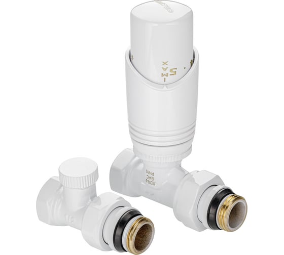 Изображение товара Комплект терморегулирующего оборудования для радиатора прямой Valtec (белый) DN15, 1/2 VT.046.WR.04