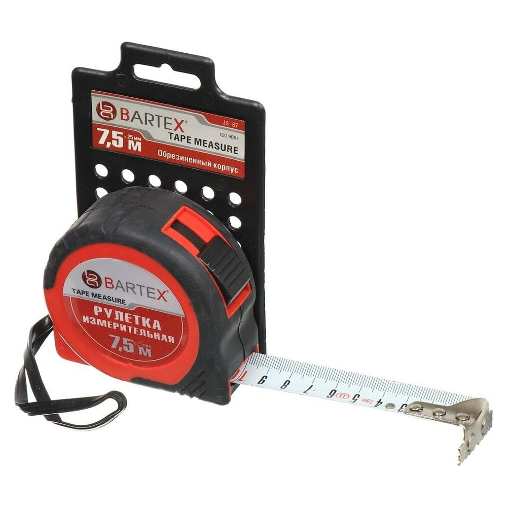 Изображение товара Рулетка BARTEX 7.5 м с обрезиненным корпусом и фиксатором 25 мм