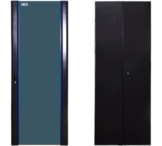 Изображение товара Комплект дверей TWT 18U, 600 мм, черный, передняя - стекло, задняя - распашная металл TWT-CBB-DR18-6x-S-G1