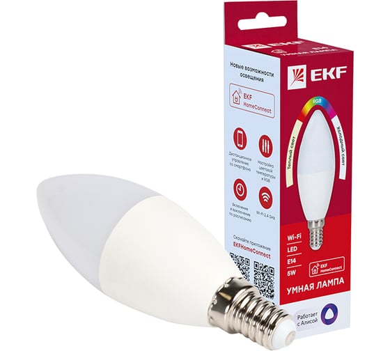 Изображение товара Умная лампа EKF Connect 5W WIFI RGBW E14 slwf-e14-rgbw