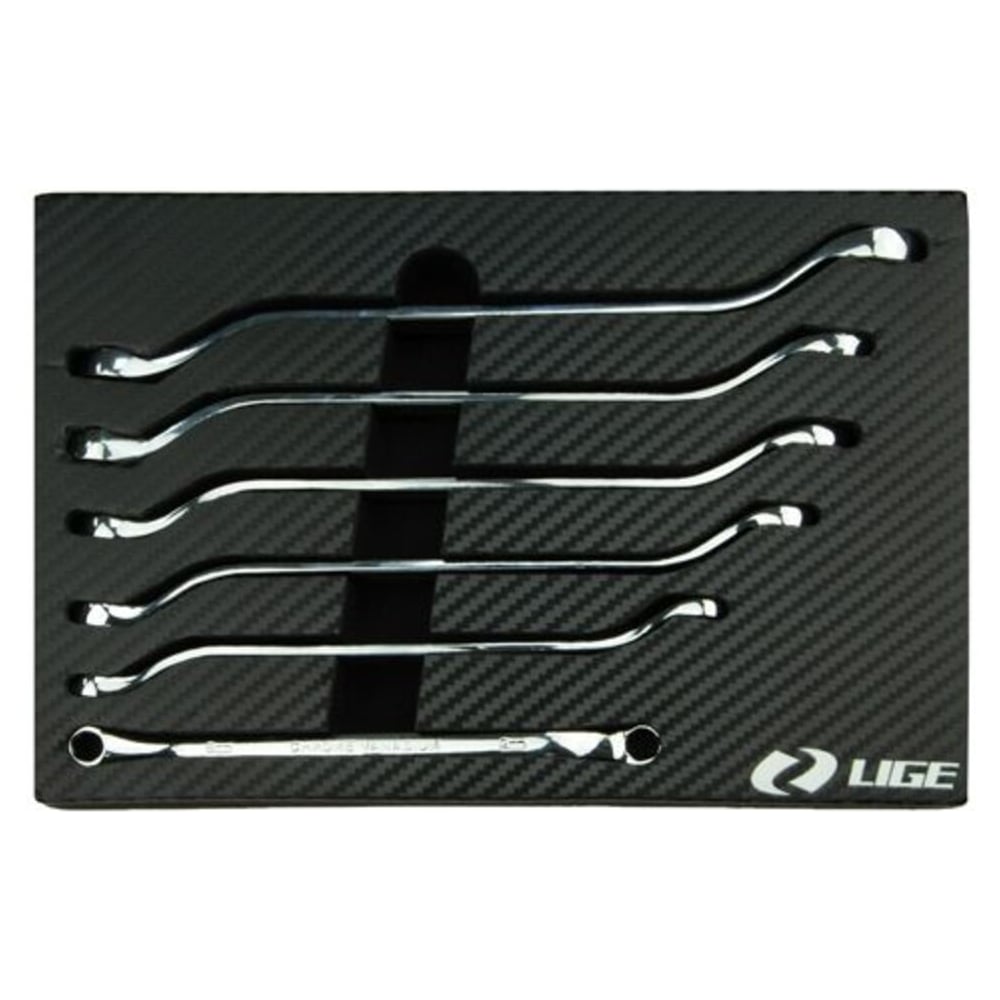 Изображение товара Набор ключей накидных изогнутых LIGE 45 (8x9,10x11,12x13,14x15,16x17,18x19мм) 6пр., в ложементе 306854