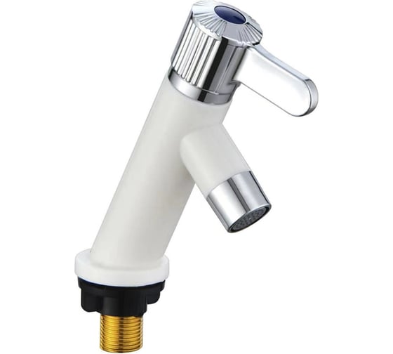 Изображение товара Кран на одну воду на раковину Brimix металлокерамика, из высокопрочного АБС пластика, наклонный, белый 6623