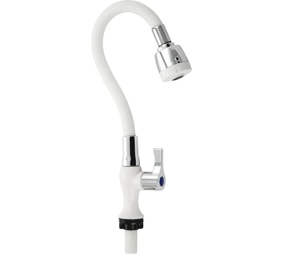 Изображение товара Кран на одну воду Brimix гибкий излив с двухрежимным аэратором, металлокерамика, белого цвета, из высокопрочного пластика АБС 6631