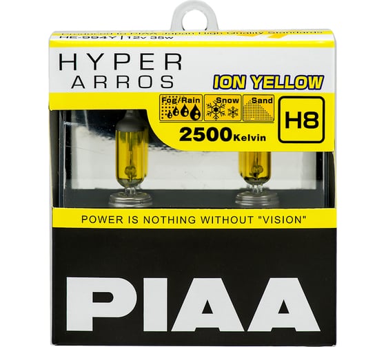 Изображение товара Галогенные лампы для сложных погодных условий PIAA HYPER ARROS ION YELLOW H8 2500K 35W, 2 шт. HE-994Y-H8