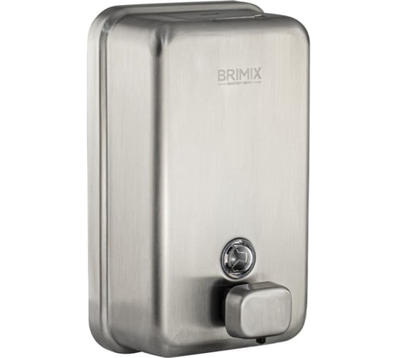 Изображение товара Дозатор для жидкого мыла Brimix1000 мл, настенный, прямоугольный корпус с глазком, из нержавеющей стали марки SUS 304, САТИН 616K