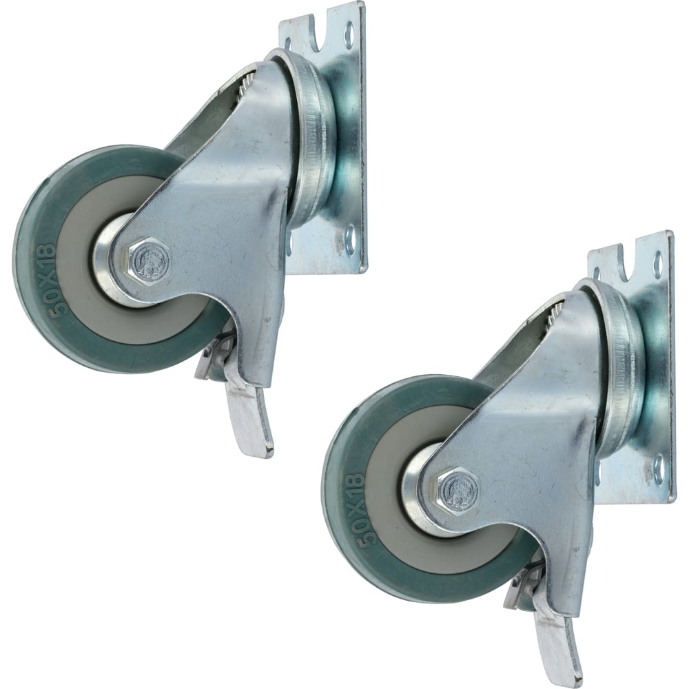 Изображение товара Набор колес Caster 2шт./50мм, поворотные с тормозом и платформой (серая резина) SCgb25-Н