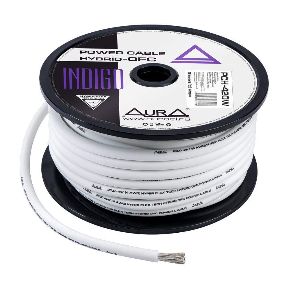 Изображение товара Автомобильный силовой кабель AURA TCCA+TOFC 20 мм² 25 м белый