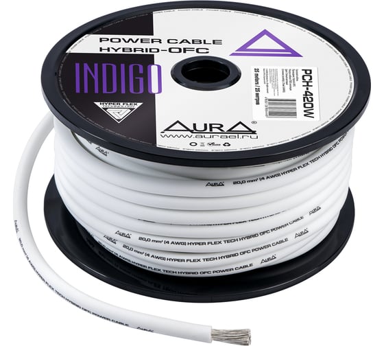 Изображение товара Кабель силовой AURA TCCA+TOFC, 4AWG/20мм2, 25м/катушка, белый PCH-420W