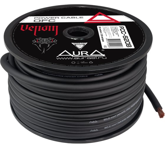 Изображение товара Кабель силовой AURA OFC, 4 AWG/20мм2, 25м/катушка, черный PCC-520B