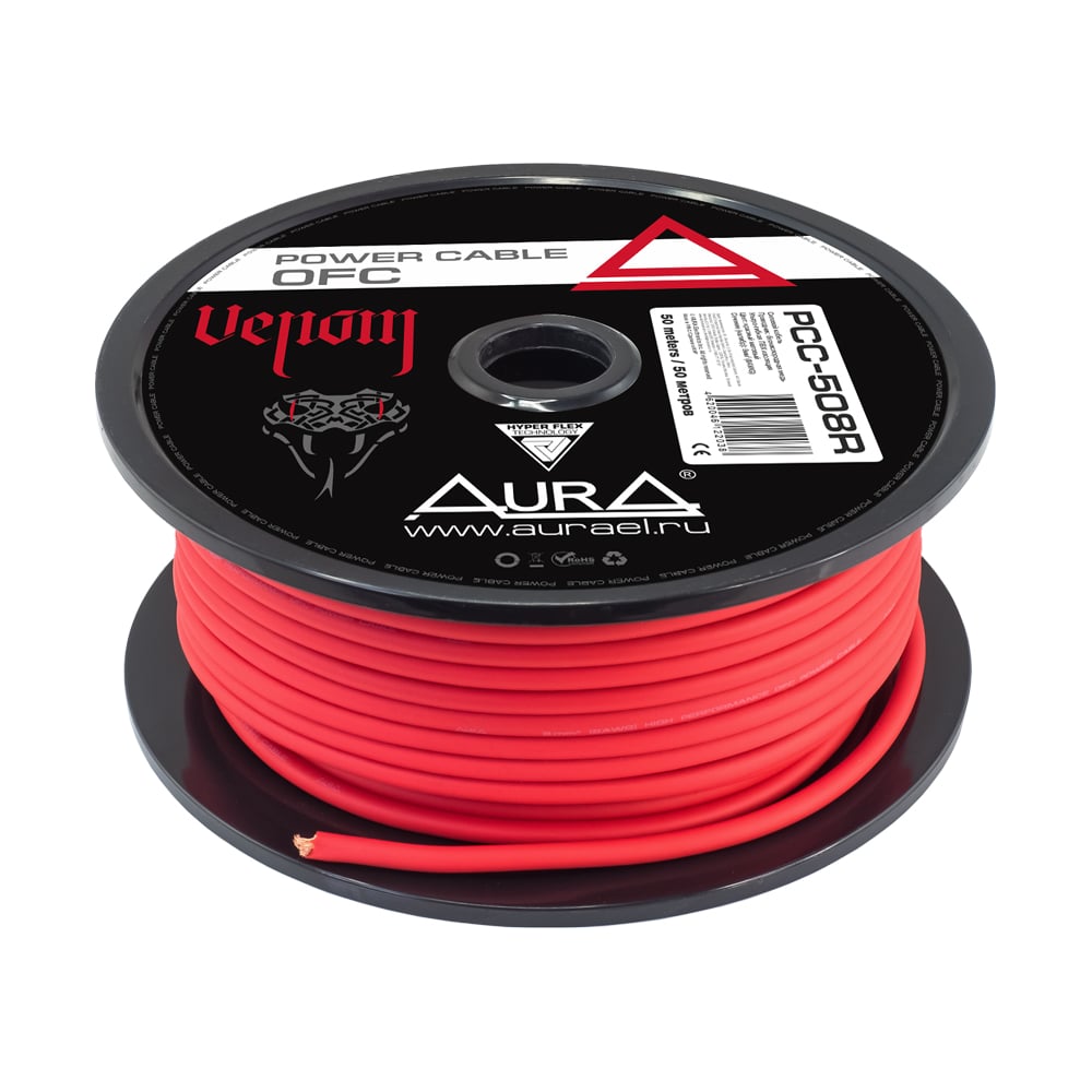 Изображение товара Кабель силовой AURA OFC 8AWG/8мм2 50м бухта красный