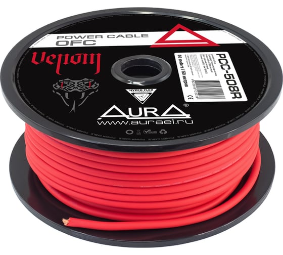 Изображение товара Кабель силовой AURA OFC, 8AWG/8мм2, 50м/катушка, красный PCC-508R