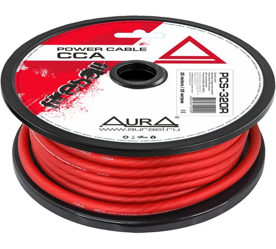 Изображение товара Кабель силовой AURA 4AWG/20мм2, 25м/катушка, красный PCS-320R
