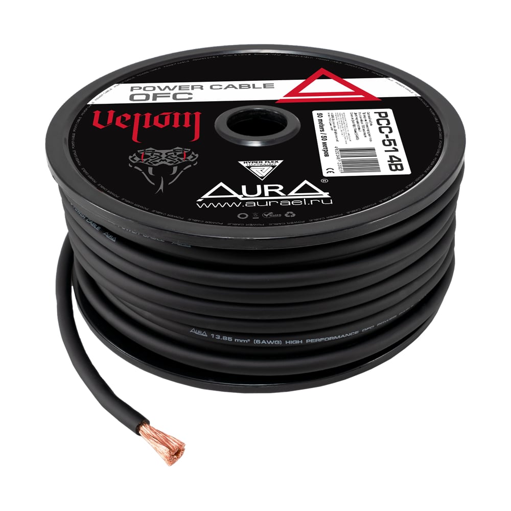 Изображение товара Силовой кабель AURA OFC 6AWG 50м черный для электромонтажных работ
