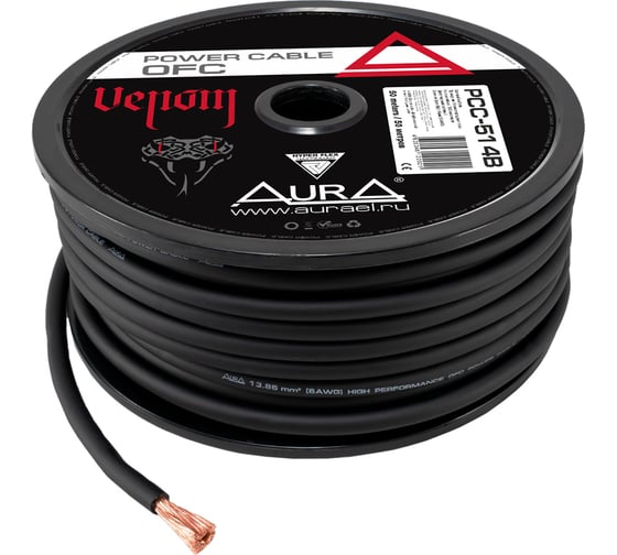 Изображение товара Кабель силовой AURA OFC, 6AWG/13,85мм2, 50м/катушка, черный PCC-514B