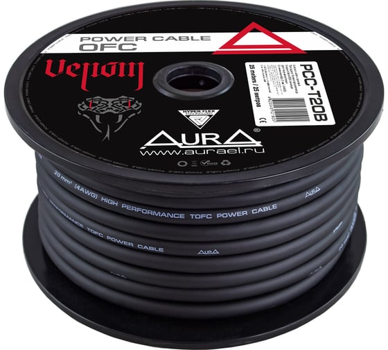 Изображение товара Кабель силовой AURA TOFC, 4AWG/20мм2, 25м/катушка, черный PCC-T20B