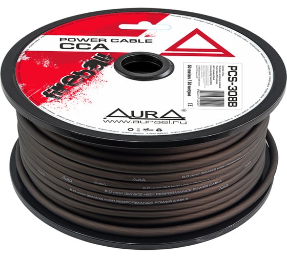 Изображение товара Кабель силовой AURA 8AWG/8мм2, 50м/катушка, черный PCS-308B