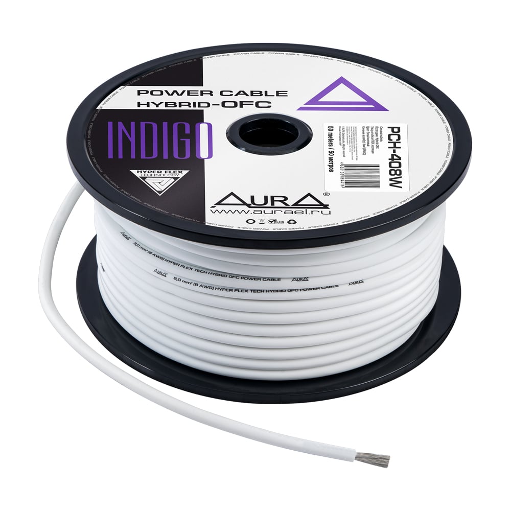 Изображение товара Кабель силовой AURA TCCA+TOFC 8AWG 50м бухта белый