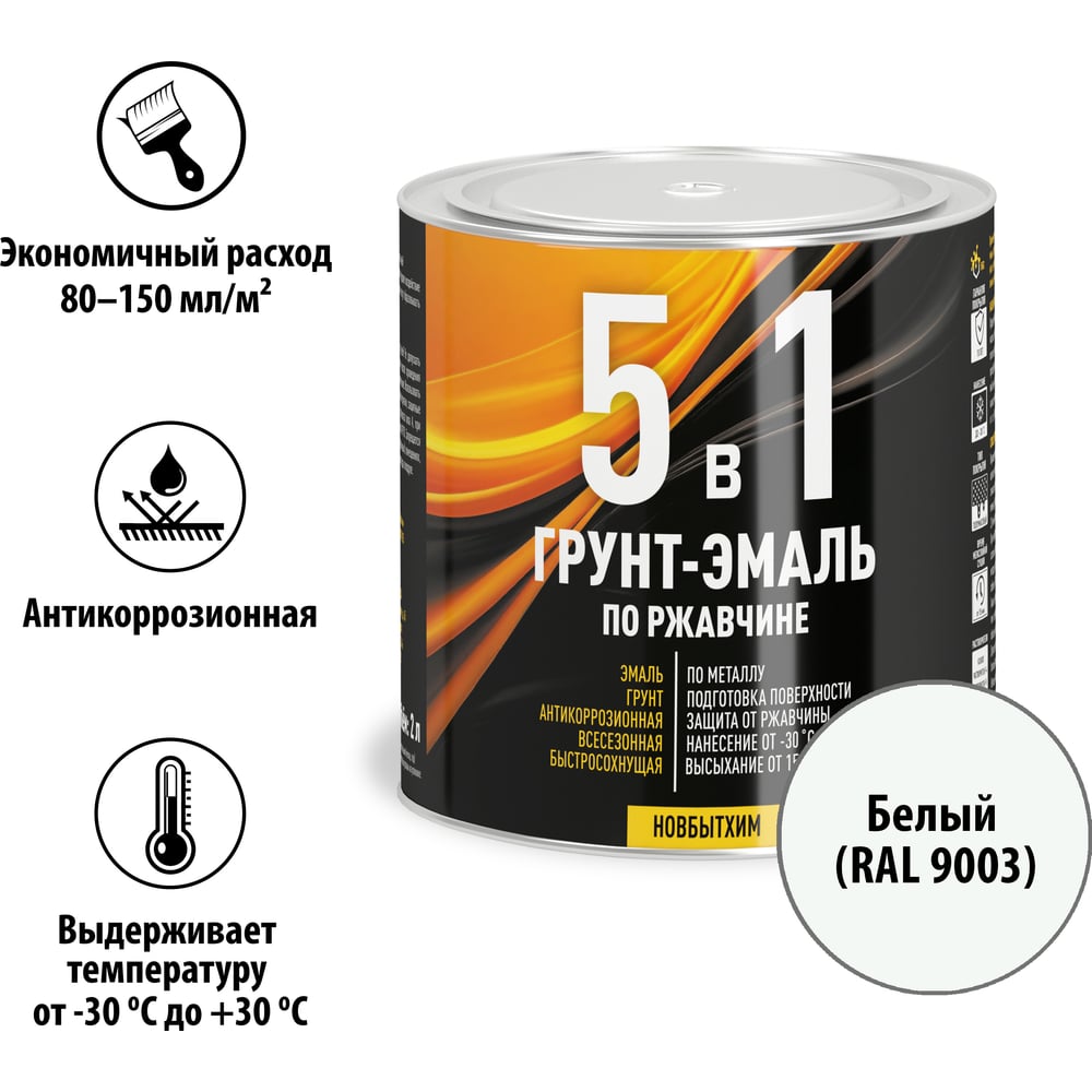 Изображение товара Грунт-эмаль 5в1 Новбытхим белый RAL9003 0.75 л металлическая банка