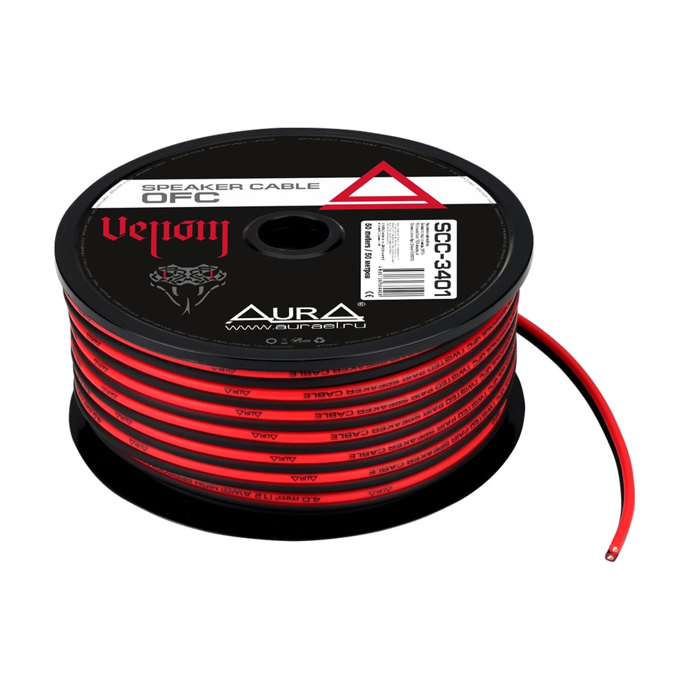 Изображение товара Кабель акустический AURA OFC 50м плоский черный/красный