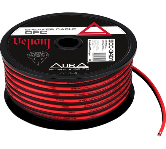 Изображение товара Кабель акустический AURA OFC, чёрный/красный, 4мм2, 50м/катушка SCC-3401