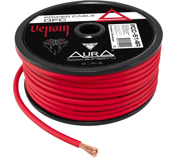 Изображение товара Кабель силовой AURA OFC, 6AWG/13,85мм2, 50м/катушка, красный PCC-514R