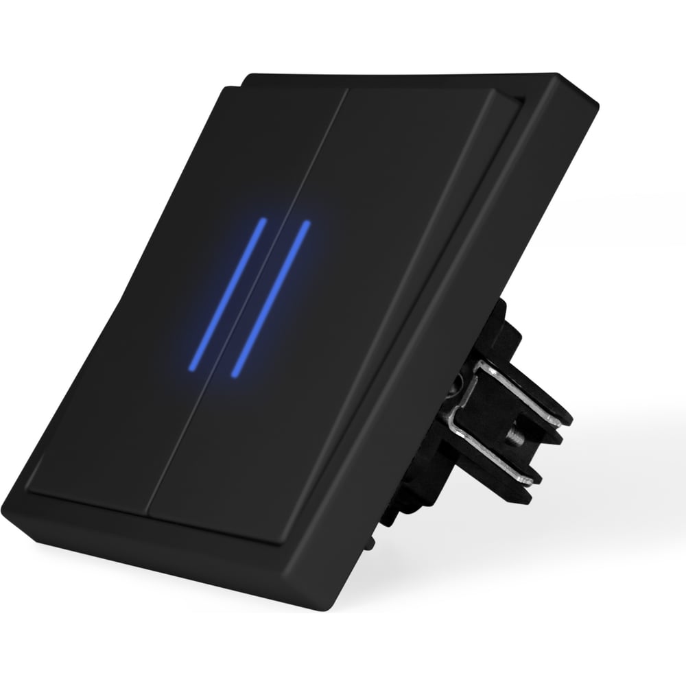 Изображение товара Выключатель Vell c подсветкой черный, двухклавишный, 1 пост, с тонкой пластиковой рамкой {BK1P-2L-EchoGrand} 1394930