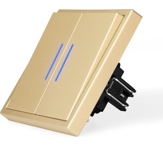 Изображение товара Выключатель c подсветкой золотой, двухклавишный, 1 пост, с тонкой пластиковой рамкой Vell GD1P-2L-EchoGrand 1394932