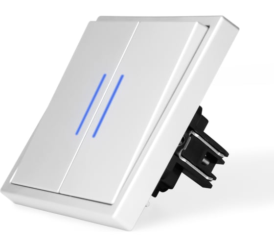 Изображение товара Выключатель Vell c подсветкой белый, двухклавишный, 1 пост, с тонкой пластиковой рамкой {WH1P-2L-EchoGrand} 1394929